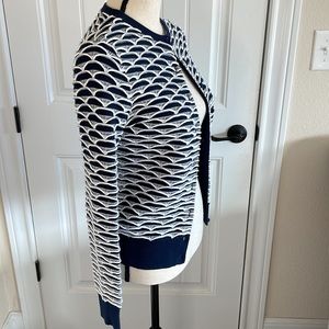 Brooks Brothers Navy & White 100% Cotton Knit Wave Pattern Button Cardig…